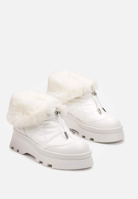 Białe Śniegowce z Futerkiem na Grubej Podeszwie ze Ściągaczem Azelma
