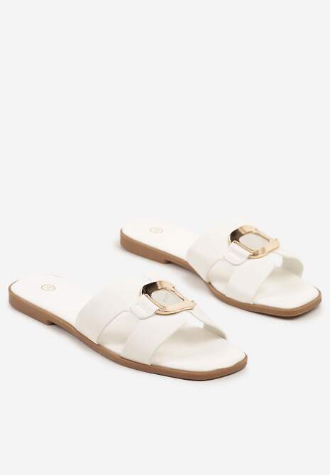 Białe Klapki z Kwadratowym Noskiem Zdobione Elegancką Aplikacją Galitera