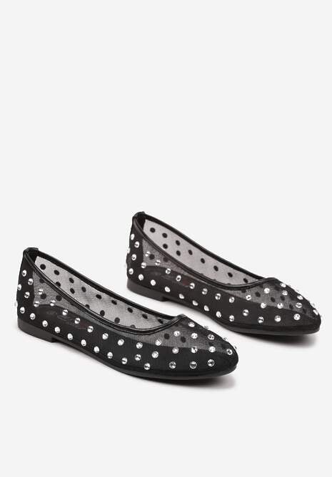 Czarne Balerinki Siateczkowe z Cyrkoniami All Over Annilea