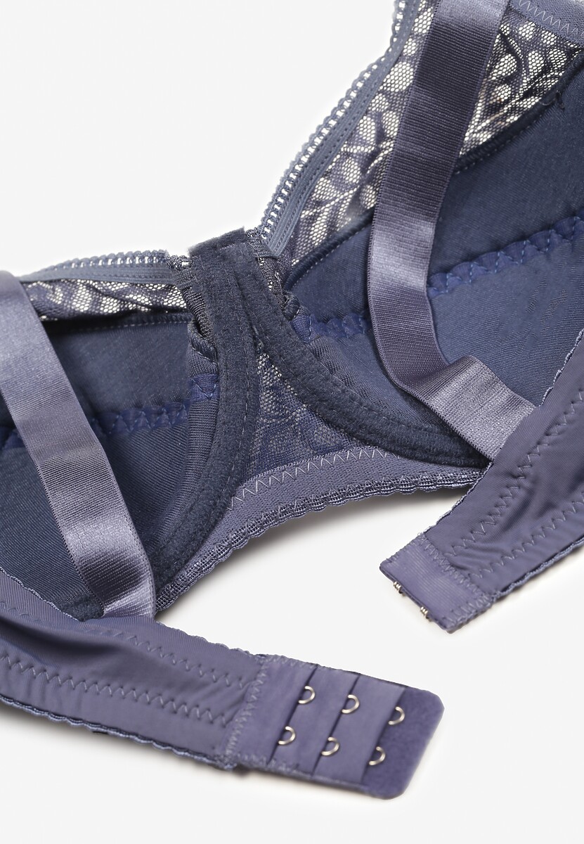 Niebieski  Koronkowy Biustonosz z Regulowanymi Ramiączkami i Usztywnionymi Miseczkami Vikiitole