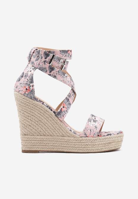 Różowo-Szare Sandały na Koturnie z Plecionki do Kostki Tinasa