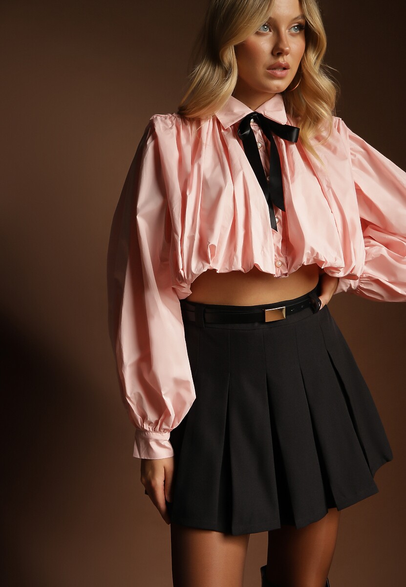 Szare Spódnico-Spodenki High Waist z Plisowaniem Wykończone Paskiem Eviennes