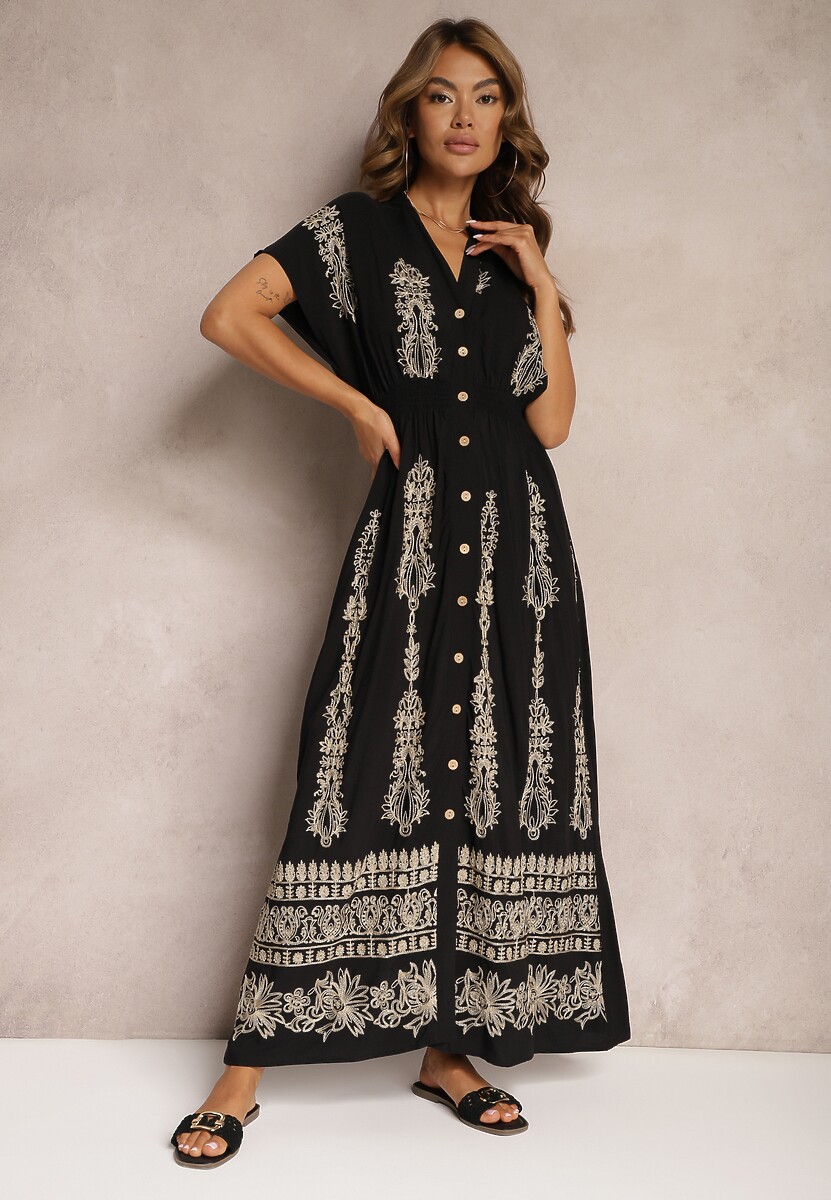 Biała Koszulowa Sukienka z Bawełną i Gumkami w Talii Zapinana na Guziki Fosofia