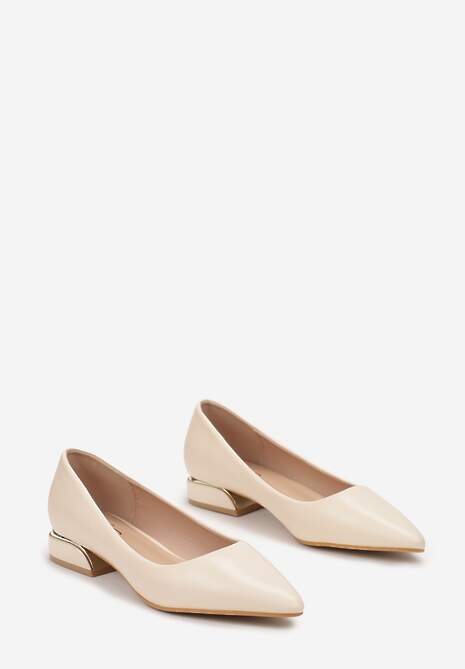 Beżowe Czółenka na Niewysokim Obcasie z Metaliczną Aplikacją i Szpiczastym Noskiem Christitesa