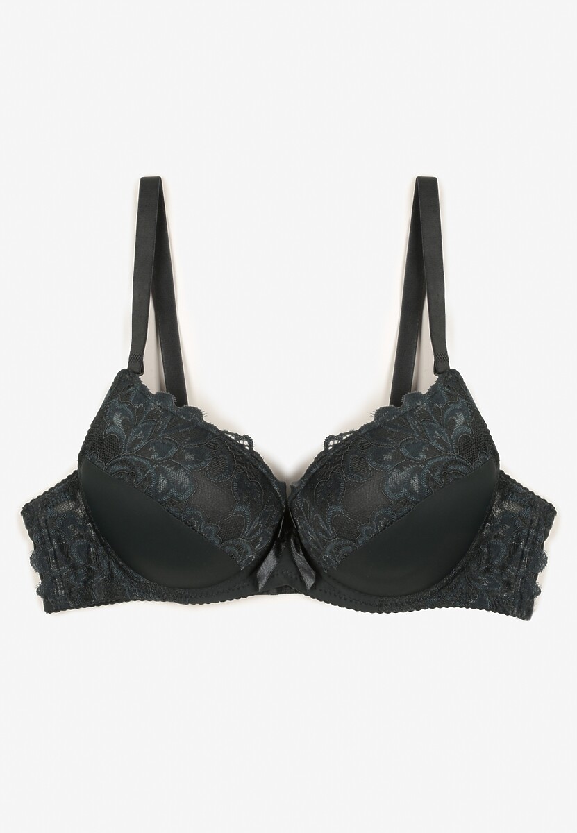 Ciemnozielony Biustonosz Push Up Ozdobione Koronką Sonevia