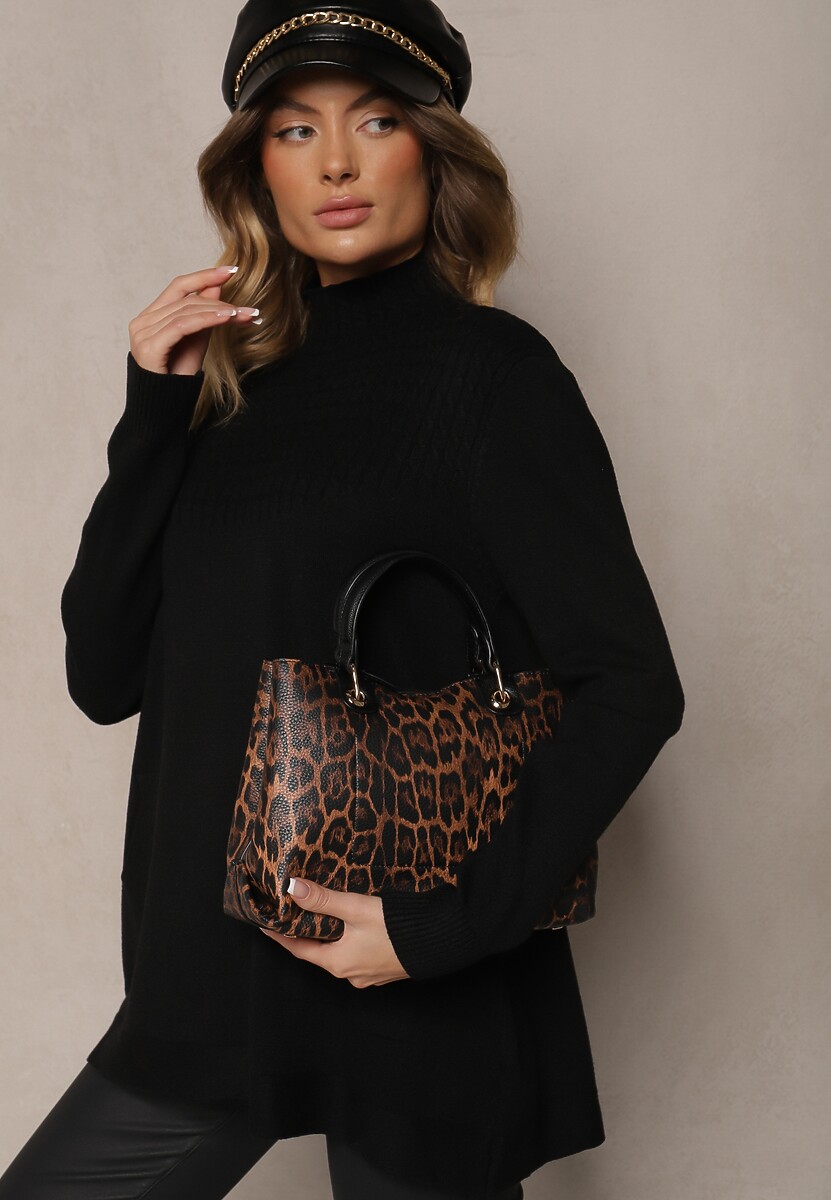 Czarny Sweter Półgolf z Bawełną i Kieszenią z Przodu Emittes