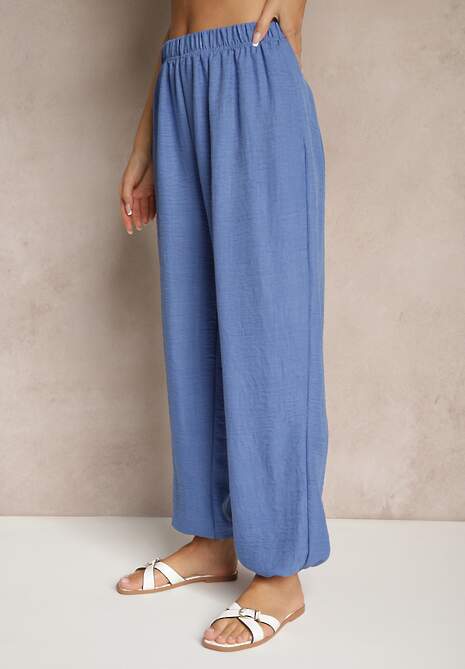 Niebieskie Spodnie Joggery High Waist ze Ściągaczami Korilanea