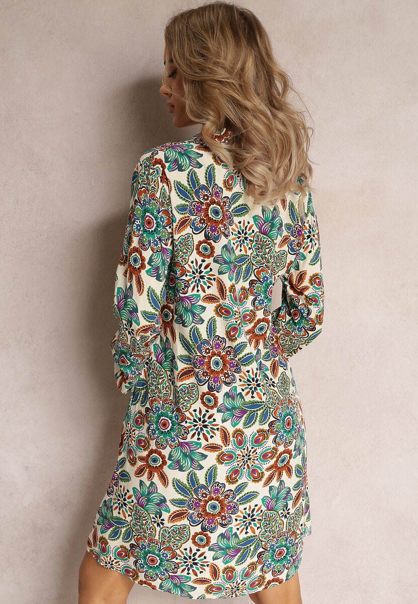 Zielona Koszulowa Sukienka Midi w Kwiaty Livala