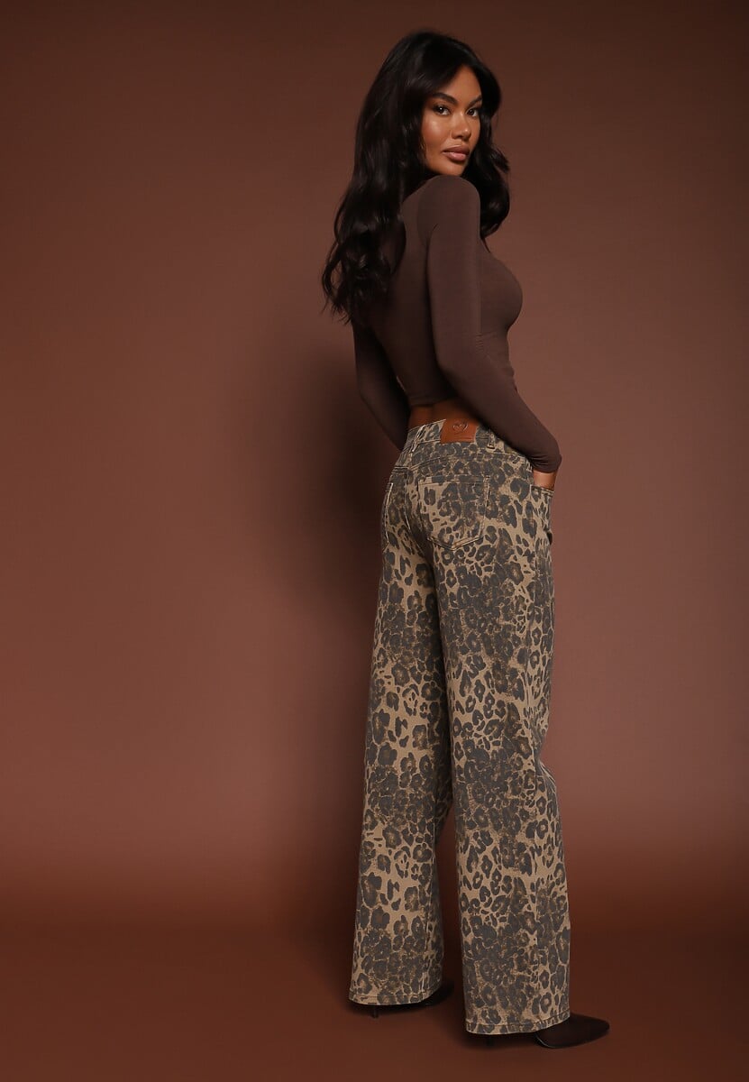 Panterkowe Jeansy High Waist o Szerokim Kroju Quelire