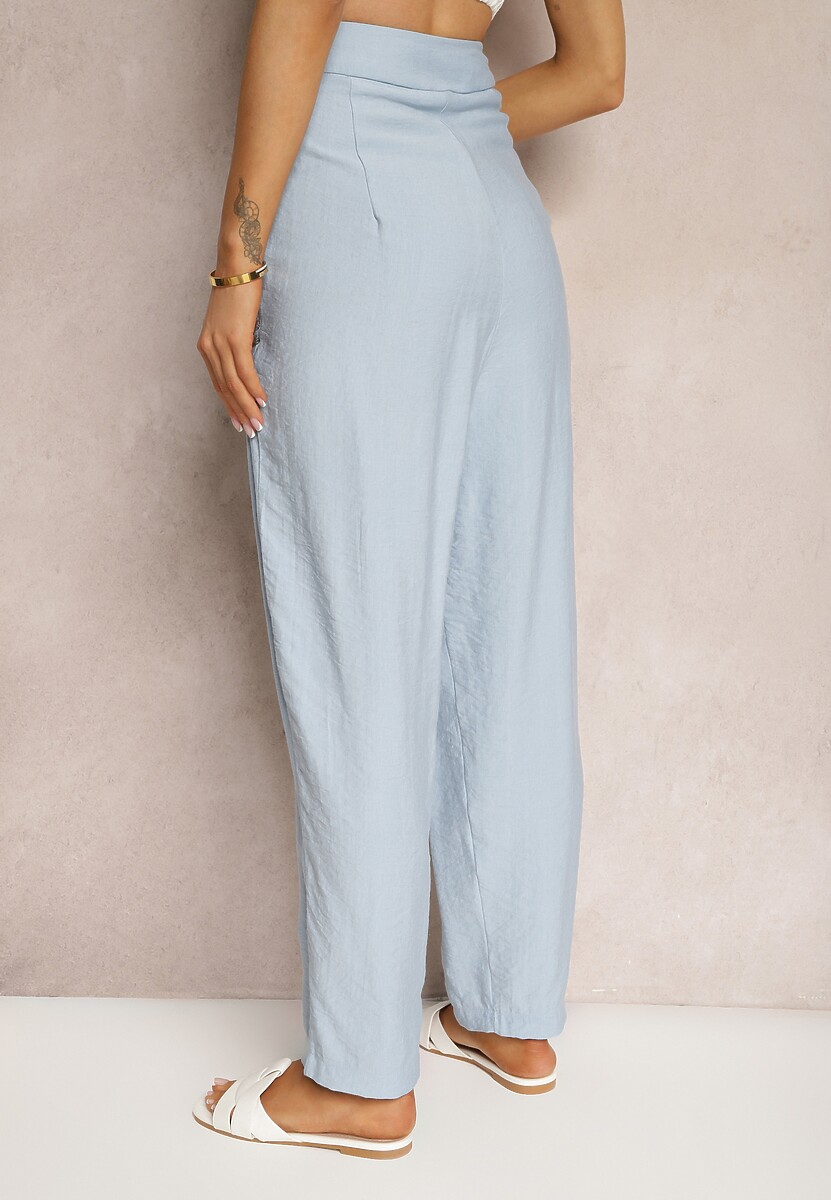 Niebieskie Spodnie Typu High Waist Ozdobione Cyrkoniami Sajara