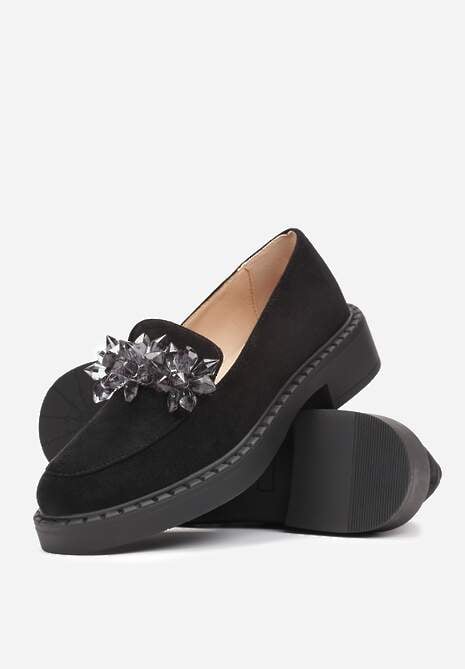Czarne Mokasyny z Kryształkami i Wkładką ze Skóry Naturalnej Limiha