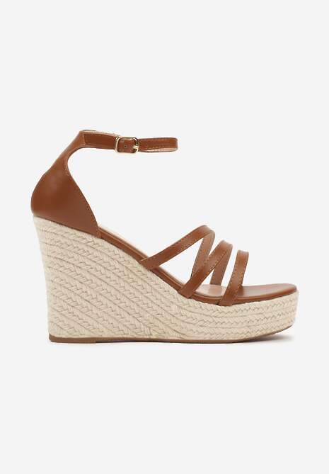 Brązowe Sandały na Grubej Podeszwie i Koturnie z Plecionki Tinasihe