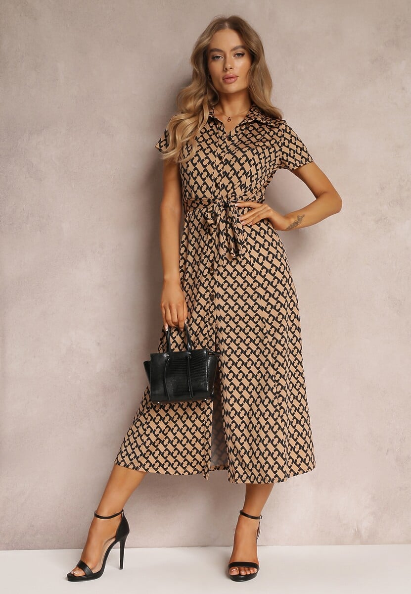 Ciemnobeżowa Sukienka Prixia