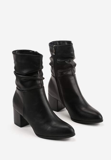 Czarne Marszczone Botki Vices na Słupkowym Obcasie Atevitta