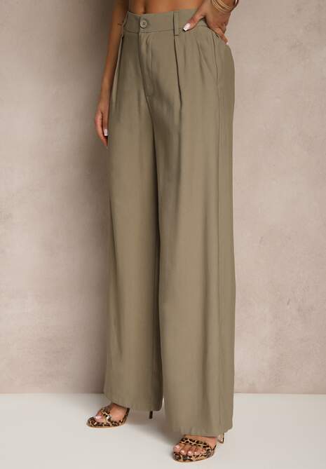 Zielony Wiskozowy Komplet o Garniturowym Kroju Kamizelka i Spodnie Soreya