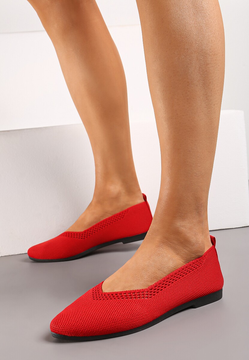 Czerwone Płaskie Balerinki Plecione z Ozdobnymi Wycięciami Daniya