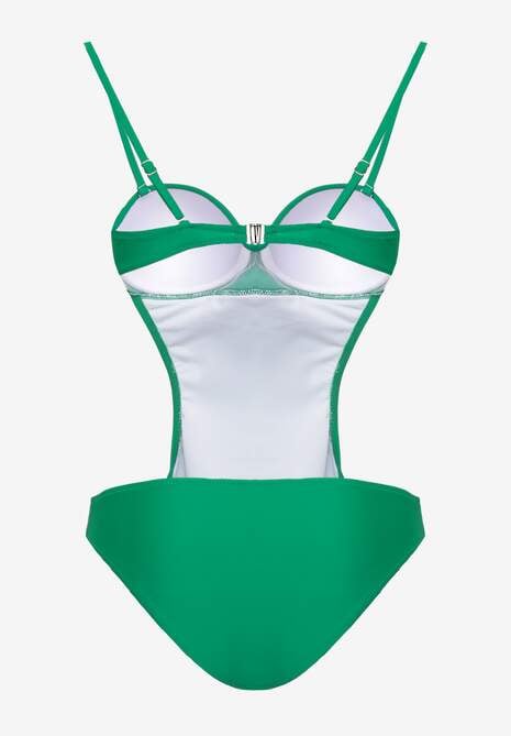 Zielony Strój Kąpielowy Jednoczęściowy z Wycięciami w Talii i na Plecach Tovantia