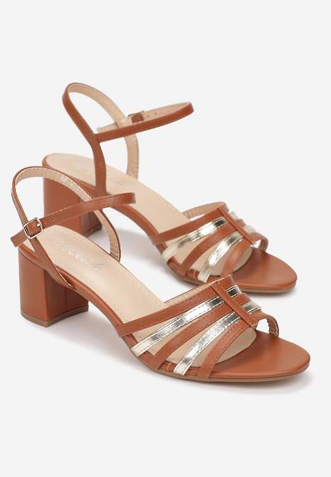 Brązowe Sandały na Słupku Dodyn