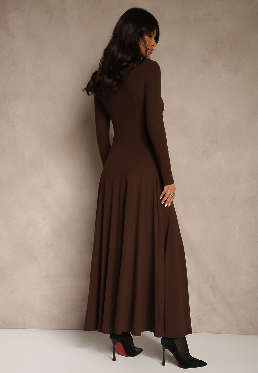 Brązowa Rozkloszowana Sukienka z Bawełny Tusmala