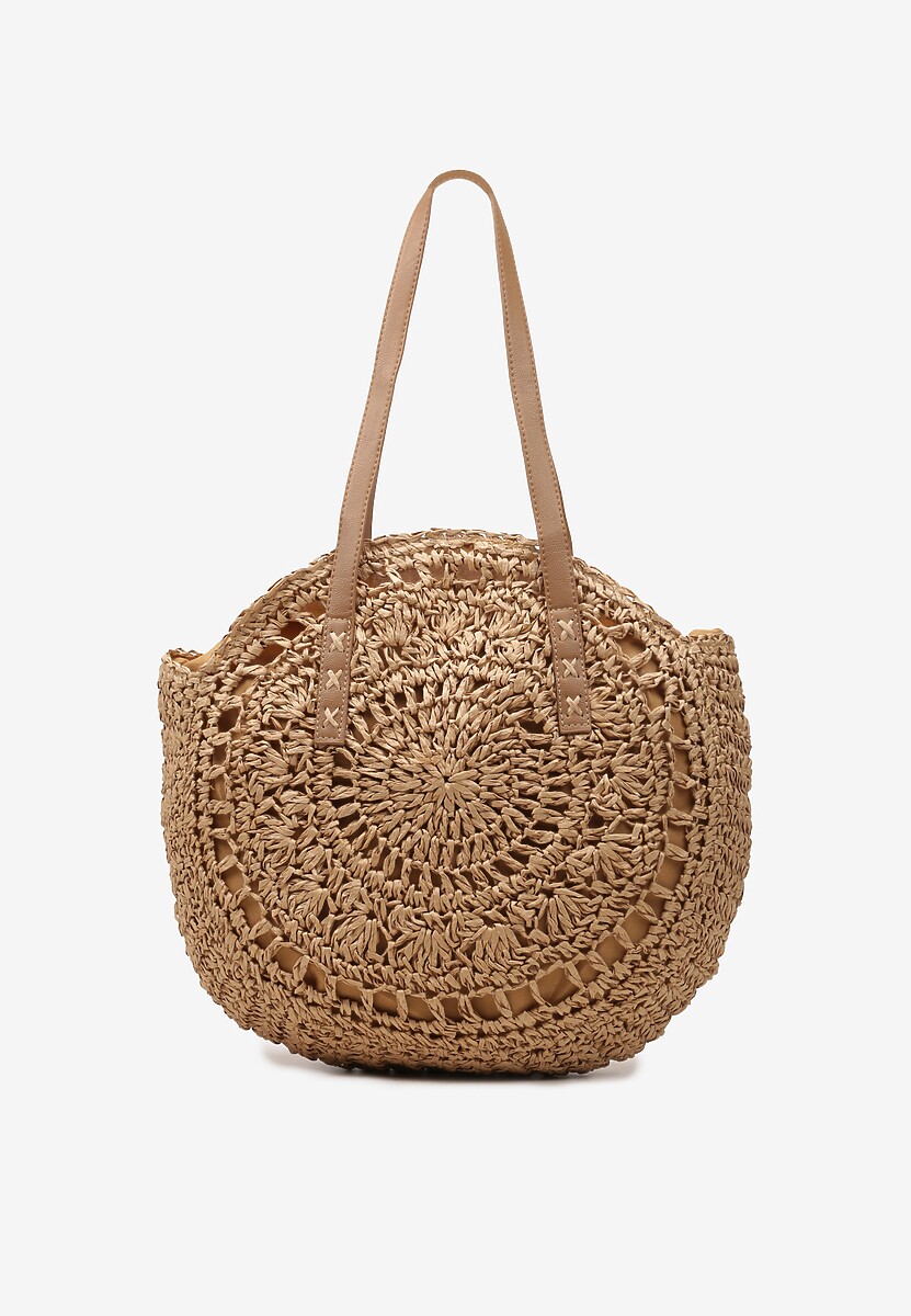 Ciemnobeżowa Boho Torebka z Plecionki z Dwoma Uchwytami Zapinana na Suwak Saiph