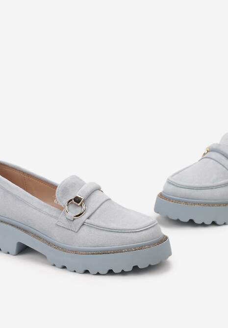 Niebieskie Mokasyny z Imitacji Zamszu z Cyrkoniami Przy Podeszwie Imule