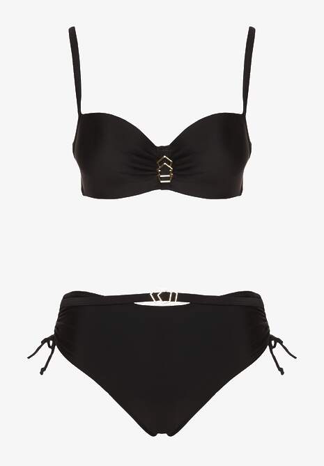 Czarne Bikini Majtki Typu Figi i Biustonosz z Metalicznymi Ozdobami Kinasara