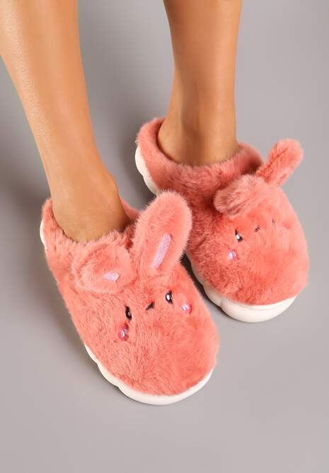 Ciemnoróżowe Futrzane Kapcie Vices na Platformie z Tłoczeniem w Stylu Królika Adarevia