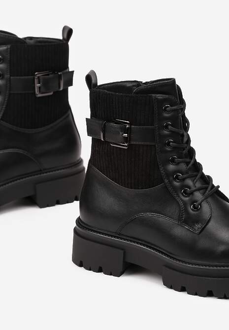 Czarne Botki w Stylu Workerów Grunge Eiase