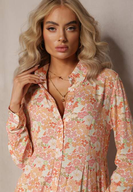 Biało-Pomarańczowa Sukienka Koszulowa Castorius