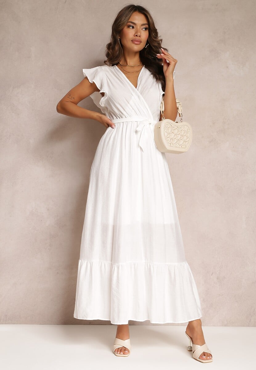 Niebieska Rozkloszowana Sukienka Maxi z Gumką w Talii Lavla