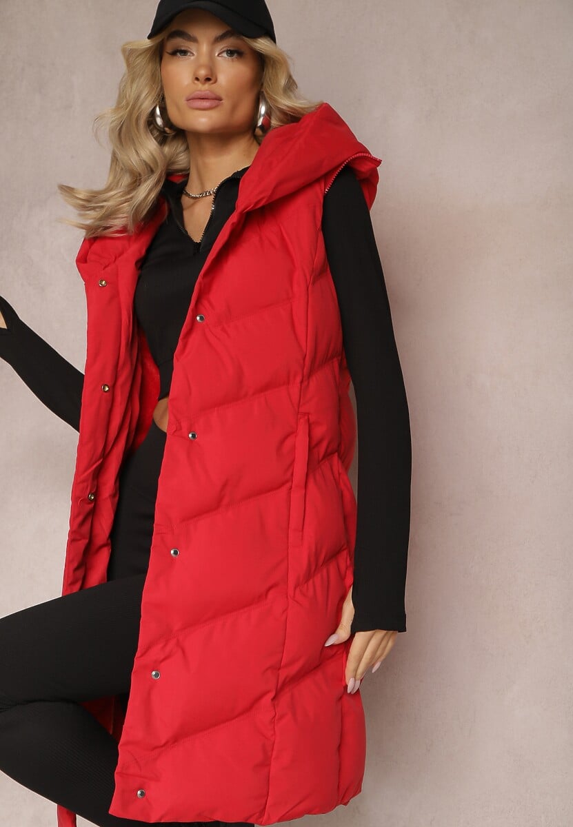 Czerwona Pikowana Kamizelka z Kapturem Roobani