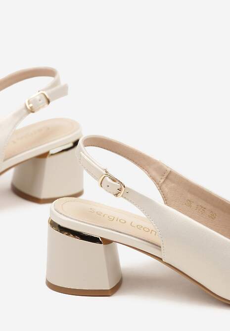 Beżowe Sandały Slingback na Słupku z Wkładką ze Skóry Naturalnej Niteleria