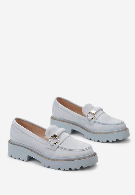 Niebieskie Mokasyny z Imitacji Zamszu z Cyrkoniami Przy Podeszwie Imule