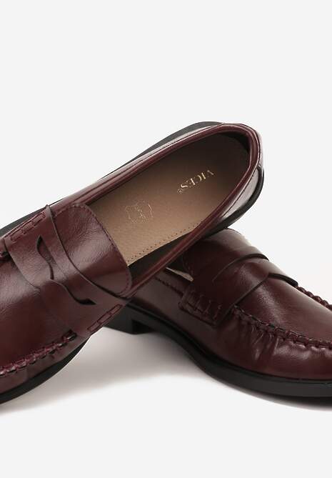 Bordowe Mokasyny Vices z Marszczeniem i Wkładką ze Skóry Naturalnej Mestia