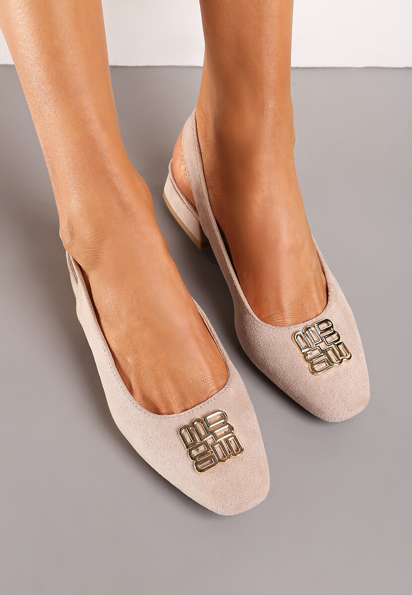 Beżowe Czółenka bez Pięty na Niewysokim Obcasie ze Skórzaną Wkładką Ithil