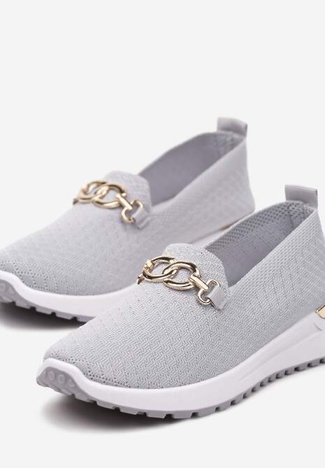 Szare Wsuwane Półbuty w Stylu Tenisówek Ozdobione Klamrą Wiatalia
