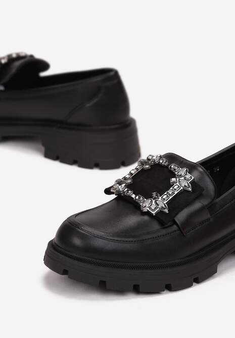 Czarne Mokasyny z Wkładką ze Skóry Naturalnej Dumie