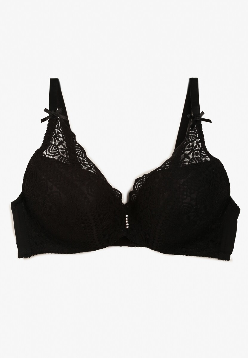 Czarny Biustonosz Full Cup Ozdobiony Koronką Naave