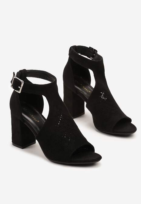 Czarne Sandały Botki ze Sprzączką na Słupku Ciarilora