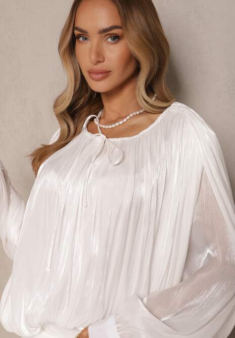 Biała Bufiasta Sukienka Zdobiona Trenem i Wiązaniem z Falbanami Lunoriela