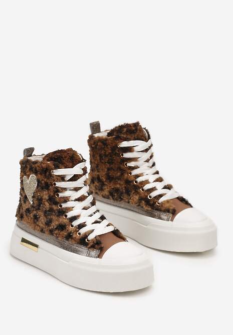 Brązowe Brokatowe Trampki na Platformie z Cholewką za Kostkę Nevirosa