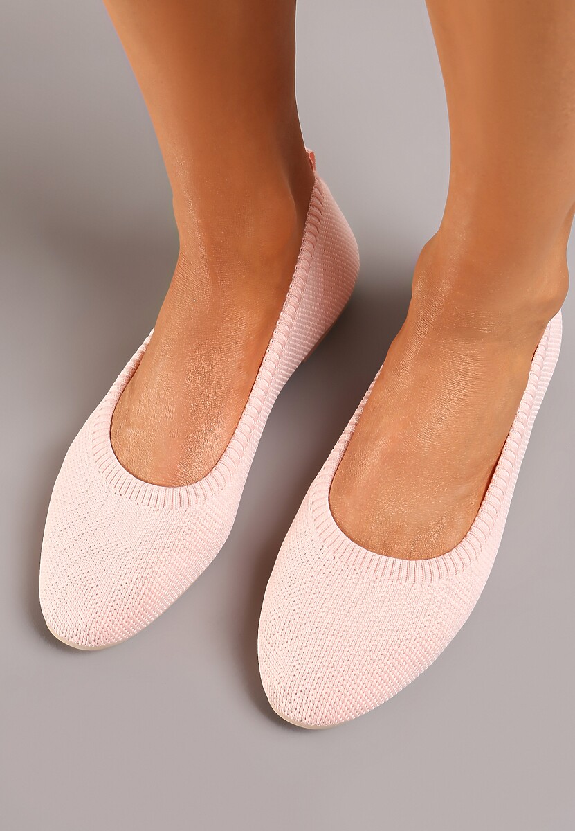 Różowe Balerinki z Okrągłym Noskiem i Materiałową Cholewką Mililena