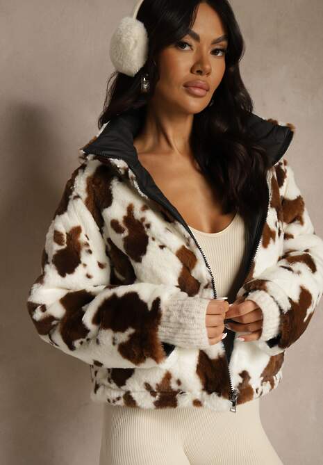 Czarna Pikowana Kurtka Dwustronna Ozdobiona Łaciatym Futerkiem Mevelliana