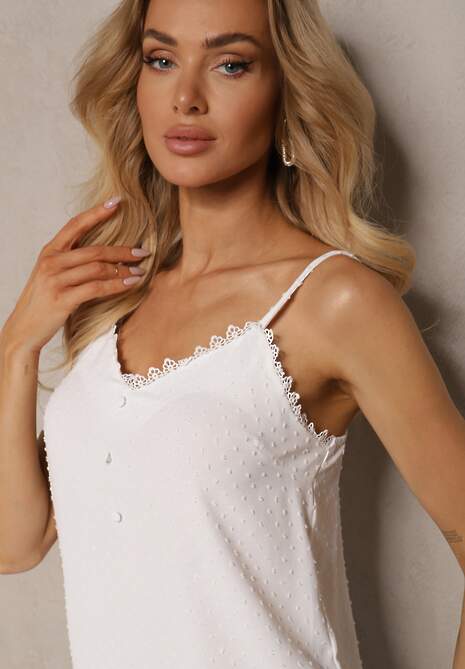 Biały Top Ozdobiona Koronką z Tkaniny Plumeti Assunta