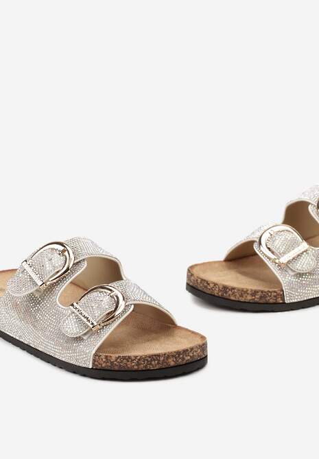 Srebrne Klapki z Metalicznymi Klamerkami i Zdobieniem z Cyrkonii Taosalin