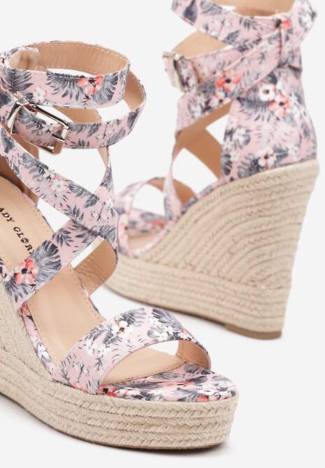 Różowo-Szare Sandały na Koturnie z Plecionki do Kostki Tinasa