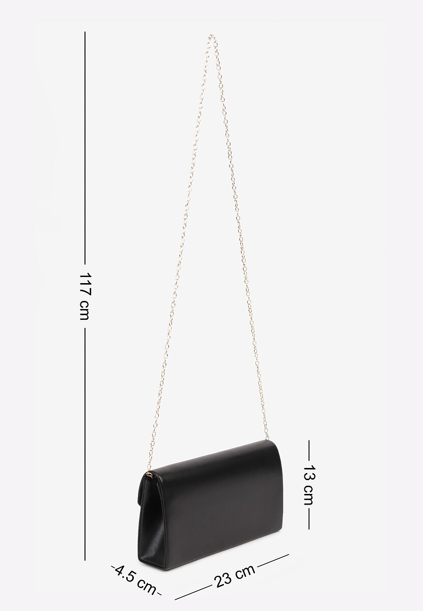 Czarna Torebka Wieczorowa Kopertówka z Odczepianym Łańcuszkiem Rinnielle
