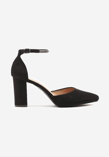 Czarne Klasyczne Czółenka z Ekozamszu na Słupku ze Szpiczastym Noskiem Nusilina