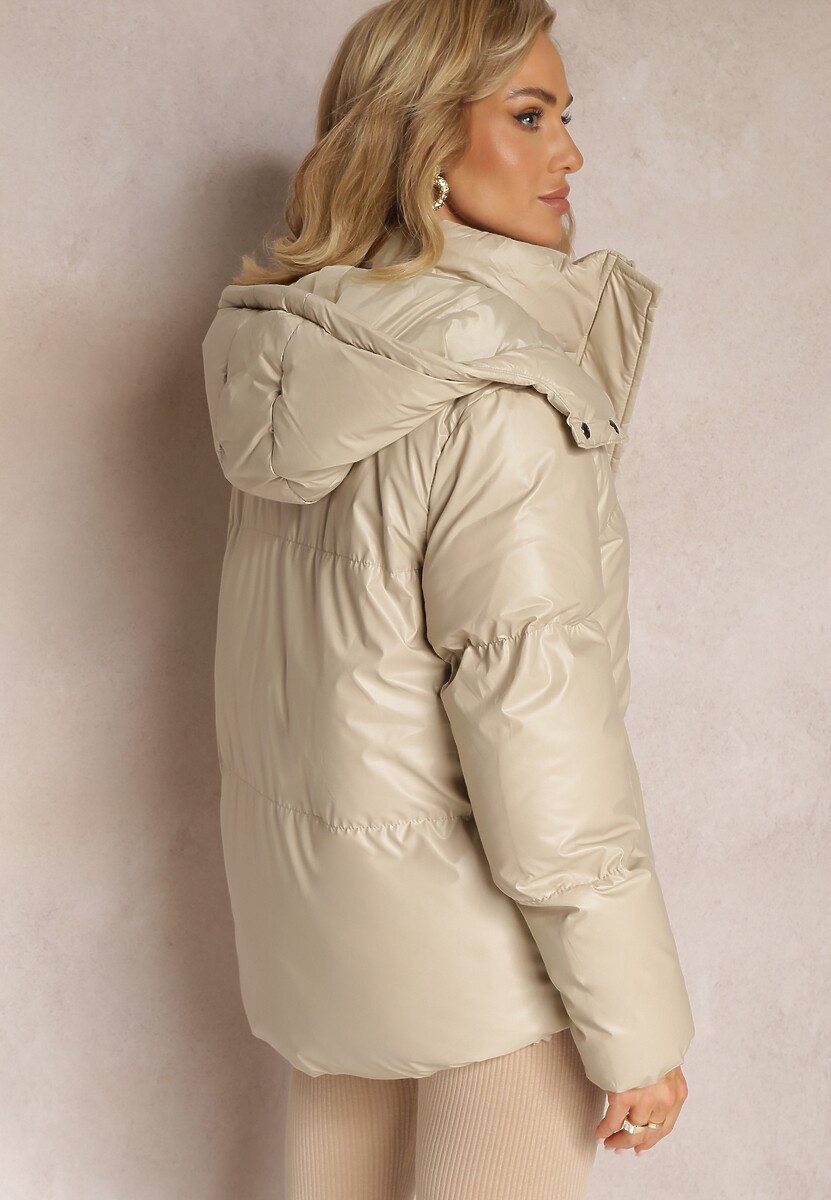 Beżowa Pikowana Kurtka z Kapturem Natta