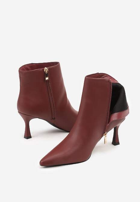 Bordowe Botki do Kostki Vices na Klepsydrowym Obcasie z Noskiem w Szpic Vidvire